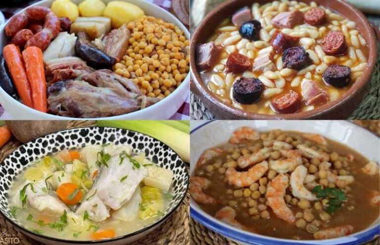 Guiso tradicional español servido en un plato de cerámica, lleno de ingredientes frescos y sabores auténticos.
