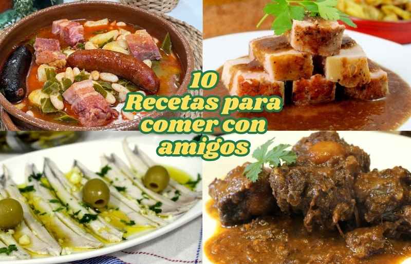 Platos variados como pote asturiano, calamares a la andaluza, arroz meloso de carabineros, boquerones en vinagre y más, ideales para reuniones con amigos.