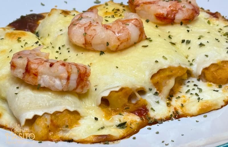 Canelones de pescado y marisco receta facil