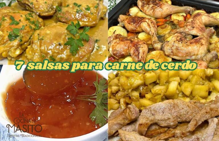 Siete salsas caseras para carne servidas en pequeños cuencos, listas para acompañar cualquier plato.
