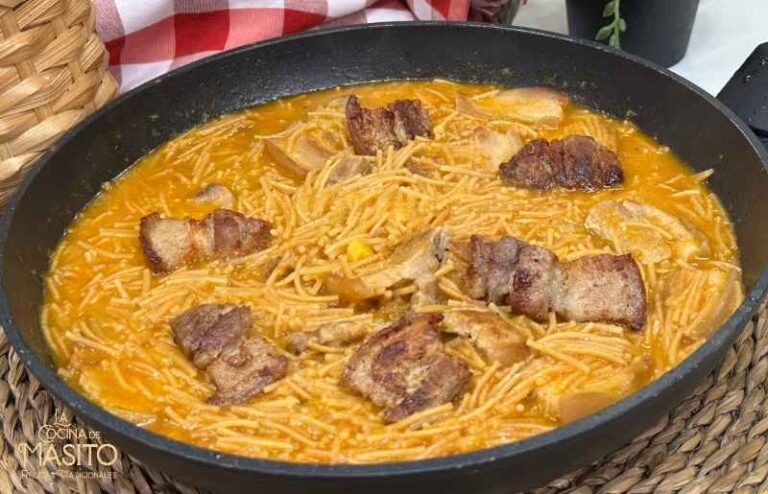 Fideos en sartén con panceta