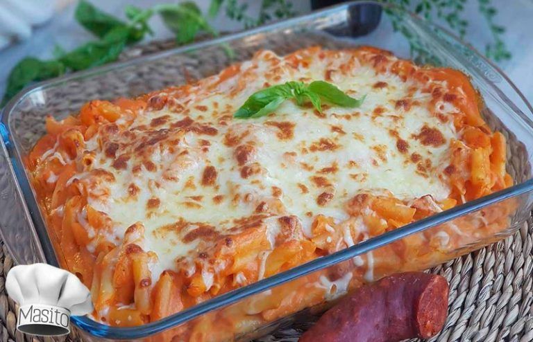 Macarrones con chorizo gratinados al horno