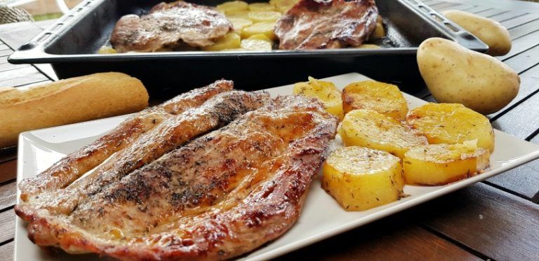 Solomillo asado con patatas